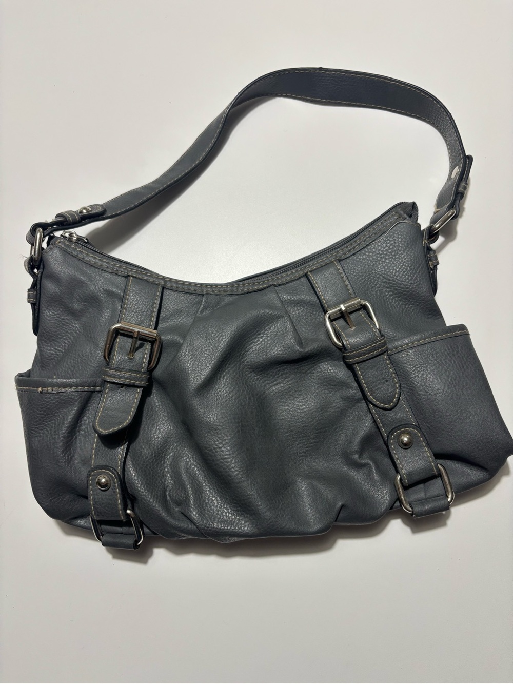 Croft & Barrow Grey & Silver Pebbled Faux Leather Shoulder Bag